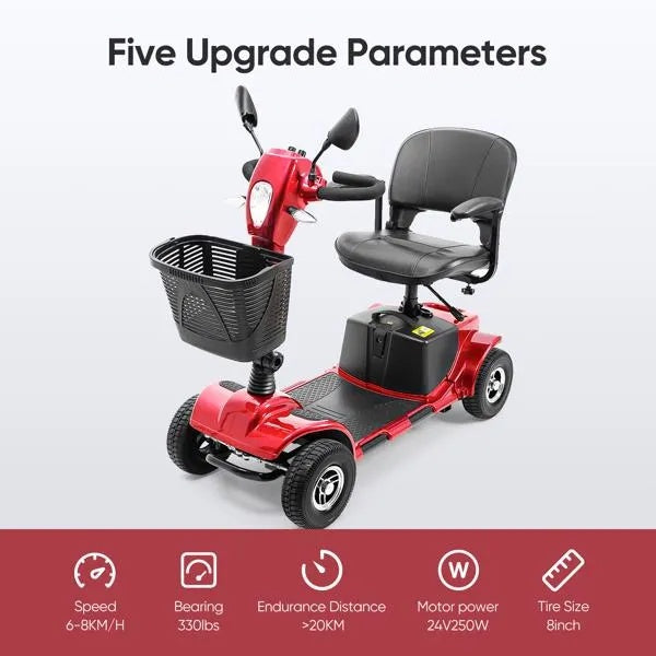 4 Wheel Mobility Scooters, Upgrade Electric Power Mobile Scooter For Seniors Adult With Lights Collapsible And Compact Duty Travel WBasket Extended Battery