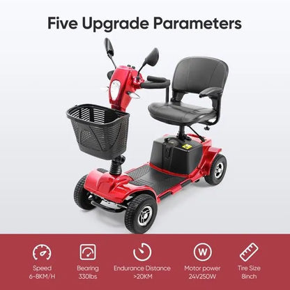 4 Wheel Mobility Scooters, Upgrade Electric Power Mobile Scooter For Seniors Adult With Lights Collapsible And Compact Duty Travel WBasket Extended Battery